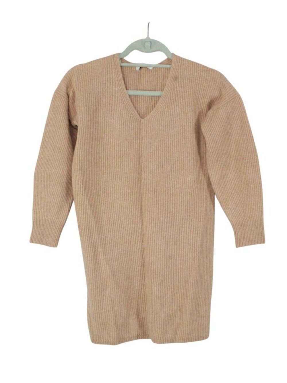 Madewell Relaxed V Neck Merino Wool Blend Camel Brown Sweater Dress Size XS